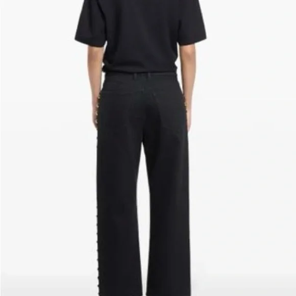 Paco Rabanne Black and Gold Flare Jeans with Studded Details